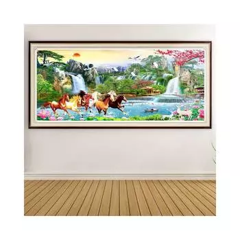 5D DIY алмазная живопись восемь лошадей полный круглый алмазный набор для вышивки крестом пейзаж водопад Алмазная мозаика домашний декор подарок 110-50CM оранжевый