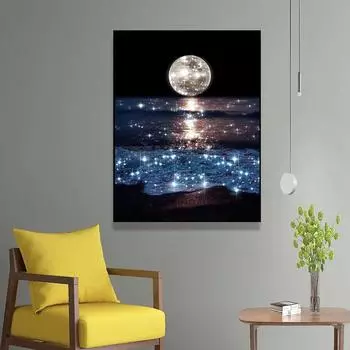 5D Diy алмазная живопись восходящая морская луна набор крестиков полная алмазная вышивка мозаика художественная картина стразы Декор подарок Full Round 20x30cm