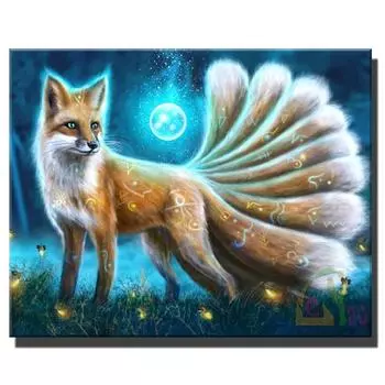 5D Diy алмазная живопись, вышивка крестиком, девять хвостов лисы, полная алмазная вышивка, светящийся шакал, картина, украшение комнаты, висит Pictu Full Round 20x30CM