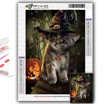 5D DIY алмазная живопись вышивка крестиком Хэллоуин тыква и черный кот Алмазная вышивка мозаика настенное искусство украшение дома Full Round 20X30CM
