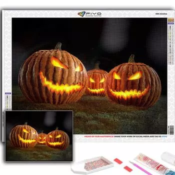 5D DIY алмазная живопись вышивка крестиком Хэллоуин страшная тыква пейзаж Алмазная вышивка мозаика настенное искусство украшение дома Full Round 20X30CM