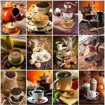 5D Diy алмазная живопись, вышивка крестиком, кофейные чашки, мозаика со стразами, алмазная вышивка, пейзаж, украшение дома, настенное искусство, подарок Full Round 20x30CM