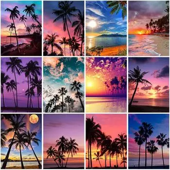 5D DIY алмазная живопись, вышивка крестиком, закат, вечерний пейзаж, полный круглый стразы из смолы, алмазная вышивка, домашний декор Full Round 20x30CM