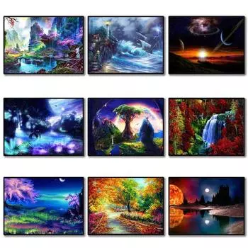 5D DIY алмазная живопись, вышивка крестом, красивая страна чудес, лес, полная дрель, мозаика, вышивка, пара, декор для комнаты, ремесло, искусство Round 20x30cm