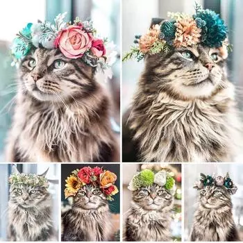 5D Diy алмазная живопись, вышивка, животное, кошка, цветы, картина из стразов, вышивка крестиком, полная квадратная Алмазная мозаика, домашний декор Full Round 20x30CM