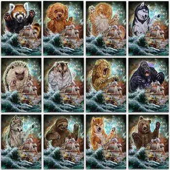 5D DIY алмазная живопись забавные животные кошка собака еж лев полная квадратная и круглая алмазная мозаика вышивка крестиком домашний декор Full Round 20x25CM