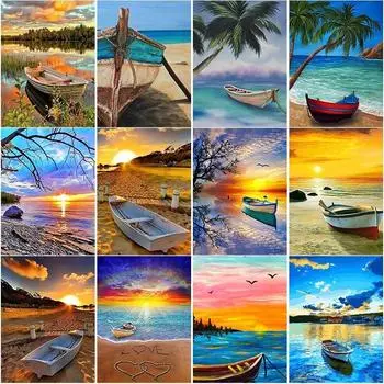 5D DIY алмазная живопись закат лодка вид Алмазная вышивка вид на море вышивка крестиком цветок полная круглая дрель домашний декор подарок Full Round 15x20CM