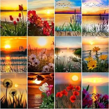 5D DIY алмазная живопись закат пейзаж Алмазная вышивка пейзаж вышивка крестом полная круглая дрель ремесла домашний декор подарок Full Round 15x20CM