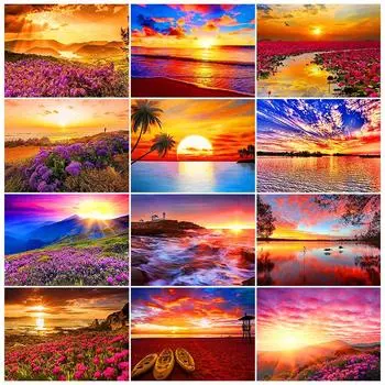 5D DIY алмазная живопись закат прибрежный пейзаж полная круглая алмазная вышивка картина горный хрусталь мозаика украшение дома комплект Full Round 20x30CM