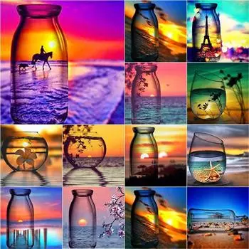 5D DIY алмазная живопись закат вид на бутылку Алмазная вышивка крестиком полная круглая дрель ручное искусство домашний декор подарок Full Round 20x20CM