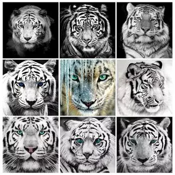 5D DIY алмазная живопись животное Белый Тигр Алмазная вышивка комплект для вышивки крестом стразы ремесла украшение дома мозаичная картина Full Round 20x20CM
