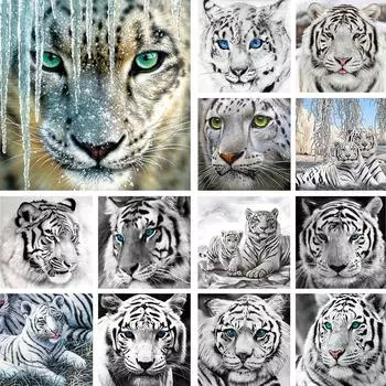 5D DIY алмазная живопись животное белый тигр полная круглая алмазная вышивка тигр мозаика художественная картина мебель украшение горный хрусталь подарок Full Round 20x20CM