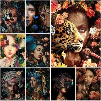 5D DIY алмазная живопись животное цветок африканская леди полная круглая Алмазная мозаика наклейка Алмазная вышивка крестиком украшение дома Full Round 20x30CM