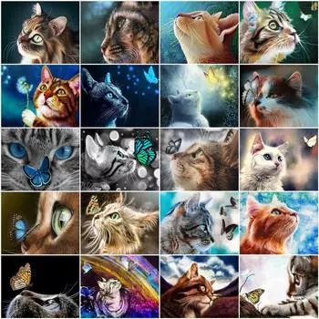 5D DIY алмазная живопись животное кошка полная круглая мозаика горный хрусталь вышивка крестом Алмазная вышивка бабочка домашний декор Full Round 20x30CM