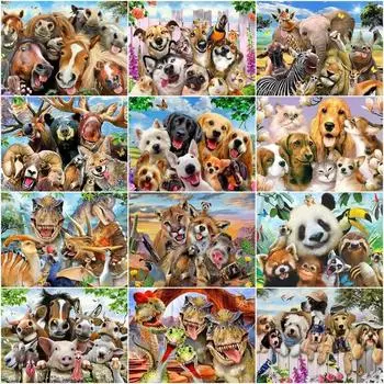 5D DIY алмазная живопись животное кошка собака волк картина полная дрель Алмазная вышивка мозаика тигр вышивка крестиком украшение дома Full Round 20x30CM