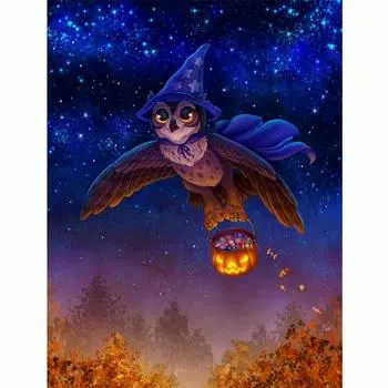 5D Diy алмазная живопись животное Сова полная круглая картина тыква мозаика вышивка Хэллоуин подарок ручной работы 30x40 см/12x16 дюймов 30x40cm NO Frame