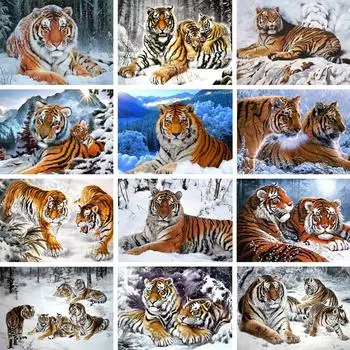 5D DIY алмазная живопись животное тигр художественная картина полная круглая Алмазная вышивка подарок мозаика домашний декор набор для вышивки крестом Full Round 20x30CM
