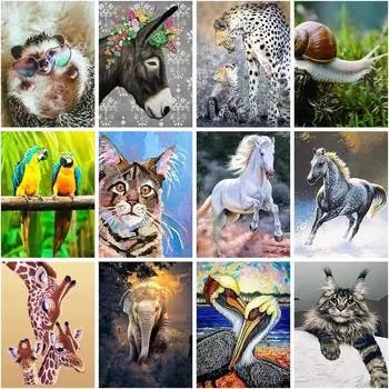 5D DIY алмазная живопись животные, такие как кошки и лошади, алмазная вышивка, набор для вышивки крестом, полная мозаика со стразами, домашний декор Round 20x30cm