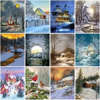 5D Diy алмазная живопись Зимний пейзаж Алмазная вышивка Зимняя снежная сцена Рождественская мозаика Дом Набор для вышивки крестом Домашний декор Full Round 20x30CM