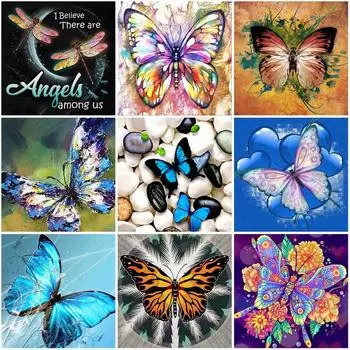5D DIY Алмазные картины Бабочка Цветок Алмазная вышивка Полный круглый дрель Животное Алмазная мозаика Стразы Настенное искусство Full Round 20x20CM