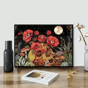 5D DIY Алмазный череп и цветы Набор для вышивки крестиком Мозаика Алмазная вышивка Роза Полный круглый/квадратный дрель Украшение дома Round 30x40cm