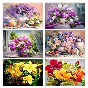 5D DIY Алмазный цветок Вышивка крестом Алмазная мозаика Наклейка на стену Ваза Подходит для домашнего декора 30*40 cm