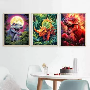 5D DIY Алмазный Рисунок Динозавр Полный Круг Квадрат Новый Продукт Животное Алмазная Вышивка Мозаика Вышивка Крестом Ручной Работы Подарок Full Round 20x30CM