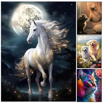5D DIY Алмазный Рисунок Животное Лошадь Собака Кошка Набор Для Вышивки Крестом Полный Алмаз Круглый Квадрат Вышивка Мозаика Художественная Картина Full Round 20x30CM