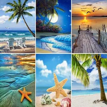 5d Diy Алмазная картина крестиком вышивка песчаный пляж алмазная мозаика вышивка продажа пейзаж полная дрель домашний декор Full Round 20x30CM