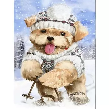 5D DIY Алмазная картина собака на лыжах Вышивка крестом Стразы Мозаика Домашний декор 20X30CM