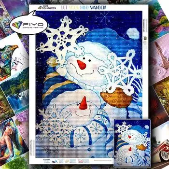 5D DIY Бриллиантовая роспись Синий шляпа Снеговик Полная дрель Алмазная мозаика Мультфильм Вышивка крестиком Детский рождественский подарок Декор комнаты Full Round (20X30CM)