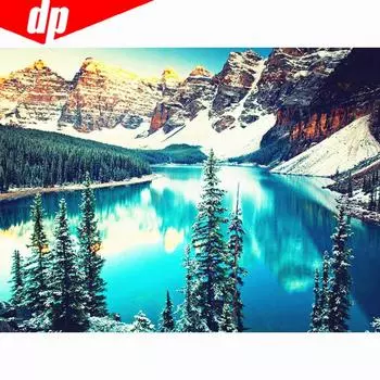 5D DIY Бриллиантовая вышивка Живописный Полный Круглый Озеро Горный хрусталь Картины Бриллиантовая живопись 20X30