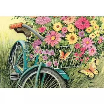 5D DIY Алмазная картина Полная круглая дрель Велосипед и цветы Алмазная вышивка крестом 20X30CM