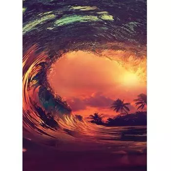 5D DIY Алмазная картина Полная круглая дрель Волны на закате Вышивка крестом подарок Домашний декор Подарок 20X30CM