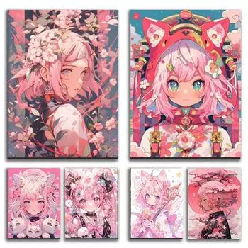 5D DIY Cartoon Diamond Painting Lovely Cat Girl Mosaic Embroidery Anime Cross Stitch Set Art Home Decor Decoration Gifts Full Round 20x30CM