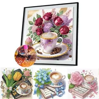 5D DIY Частичная специальная фигурная дрель Алмазная картина Кофейный цветок Набор 30x30см