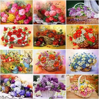 5D DIY Цветочная корзина Алмазная картина Вышивка крестиком Роза Полный круглый дрель Мозаика Алмазная вышивка Настенный декор для дома Full Round 20x30CM