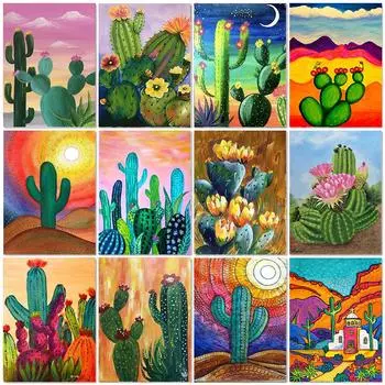 5D Diy Цветок Кактуса Алмазная Живопись Растение Алмазная Вышивка Цветок Вышивка Крестом Стразы Мозаика Набор Ручной Работы Домашний Декор Full Round 20x30CM
