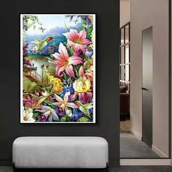 5D DIY цветок листья узор алмазное искусство яркий цвет красочная смола для взрослых и детей стразы живопись домашний декор шампанского