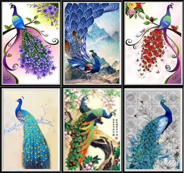 5D DIY Diamond Making Animal Peacock Pictures Diamond Вышивка крестом Набор для вышивки крестом Подарки ручной работы Украшения для дома 32X45cm