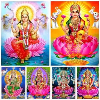 5D Diy Diamond Painting Set Статуя Будды Лотос Полный квадрат Круглая вышивка Мозаика Религиозное украшение для дома ручной работы Full Round 20x30CM