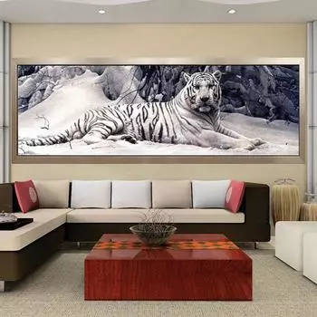 5D Diy Diamond White Tiger Картина Вышивка крестом Алмазная вышивка Главная Картины Хобби Ремесла 120*40CM разноцветный