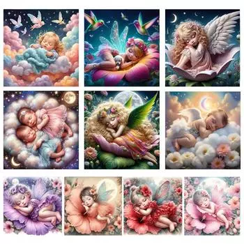 5D DIY Фэнтези Спящая Фея Ангел Цветы Алмазная Картина Вышивка Крестом Полный Круглый Вышивка Мозаика Современные Фотографии Симпатичная Девочка Комната Домашний Декор 20x20cm