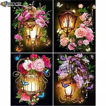 5D DIY фонарь и цветок вышивка крестиком стразы Алмазный рисунок вышивка мозаика домашний декор Full Round 20X30CM