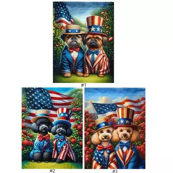 5D DIY Full Round Drill Diamond Painting Poodle and Flag Decor Art Craft w3929