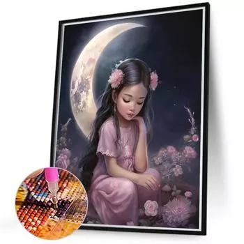 5D DIY Full Round Drill Diamond Painting Girl Kit Home Decor Art Craft 40x50cm #
