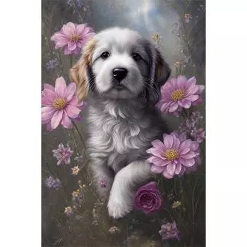 5D DIY Full Round Drill Diamond Painting Dog Kit Home Decor Art Craft 40x60cm