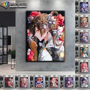 5D DIY Genshin и цветок вышивка крестом стразы Алмазный рисунок вышивка мозаика домашний декор Full Round 20X30CM