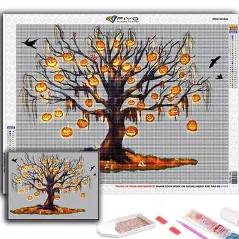 5D DIY Хэллоуин Страшный Тыквенный Пейзаж Вышивка Крестом Стразы Алмазный Рисунок Вышивка Мозаика Домашний Декор Full Round 20X30CM