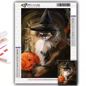 5D DIY Хэллоуин тыква и черный кот вышивка крестиком стразы Алмазный рисунок вышивка мозаика домашний декор Full Round 20X30CM
